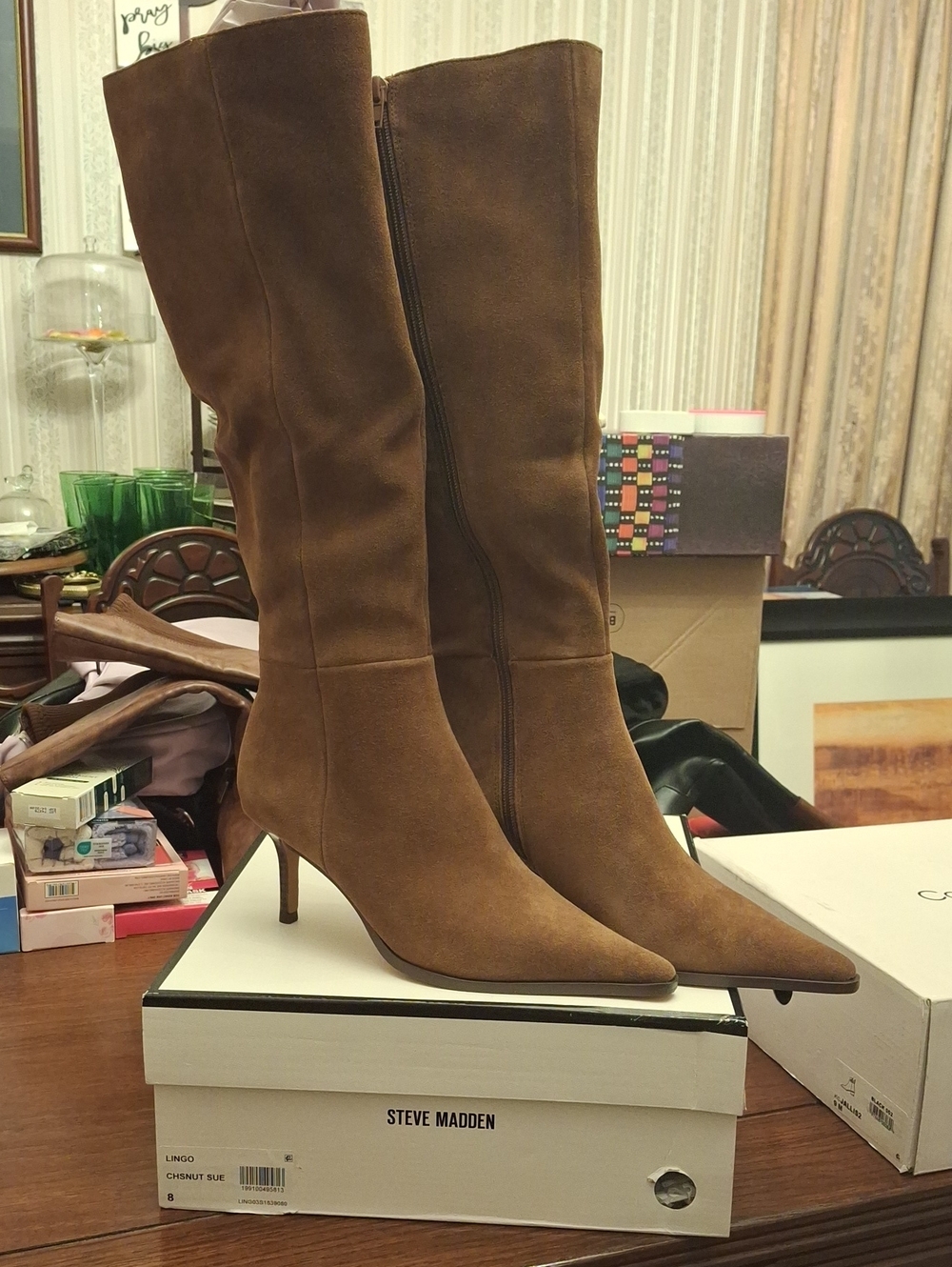 Steve Madden Lingo Knee High Pointe Chestnut Suede 8 NIB